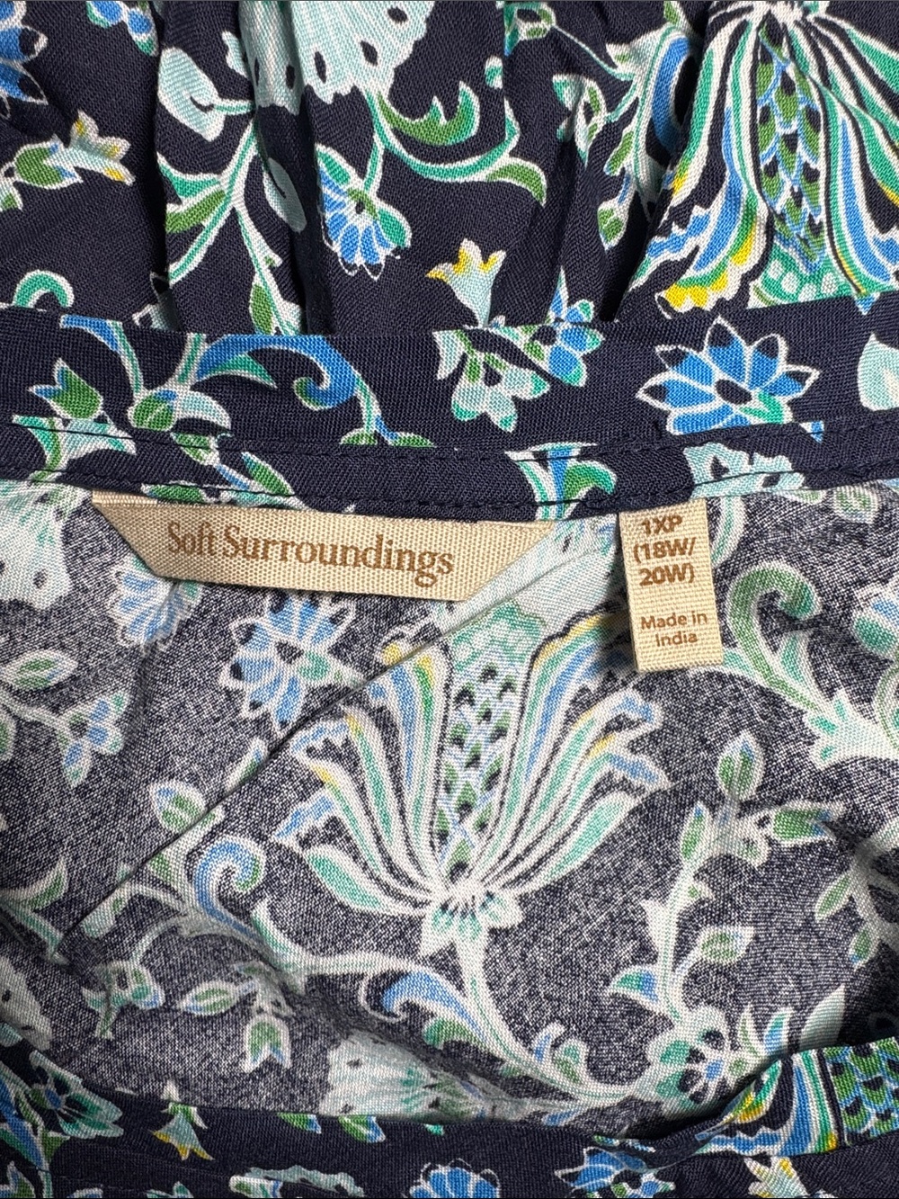 Soft Surroundings Navy Midi dress Aqua Floral Print 1X (18W/20W )NWOT COTTAGE - Picture 5 of 7